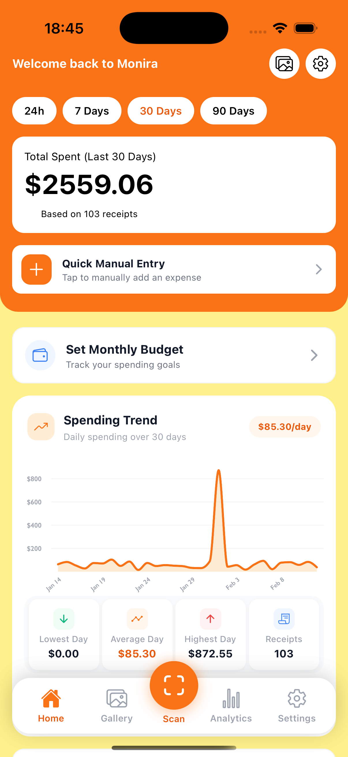 Monira receipt scanner app dashboard